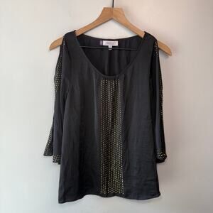 Jennifer Lopez Women's Cold Shoulder Studded Sleeve Blouse Black Size X-Small